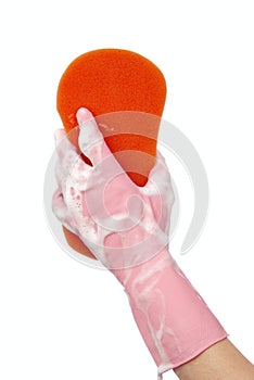 Hand in pink glove