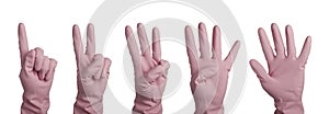 Hand in pink glove counting to five