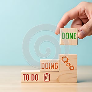 To Do, Doing, Done: Task Management and Project Progress Concept