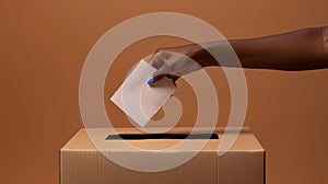 Hand Placing Vote in Ballot Box.AI generated image