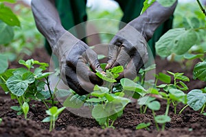 Hand planted crops by farmers