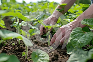 Hand planted crops by farmers