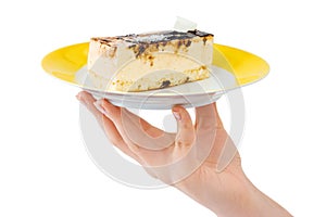 Hand and plate with cake