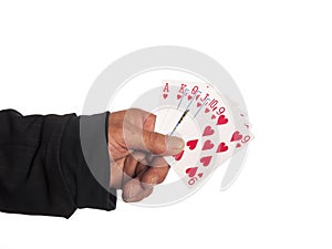 A hand with playing cards