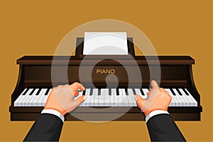 Hand playing piano, pianist musician pratice symbol concept in cartoon illustration vector