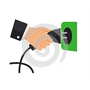 Hand Plugging Electrical Cable into Green Outlet
