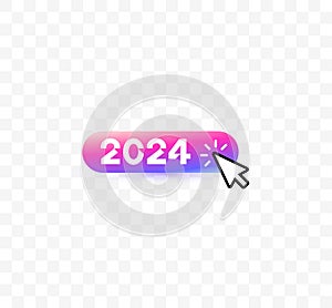 Hand poiner click on 2024 numbers, vibrant and innovative gradient color of button design. Perfect for tech-savvy photo