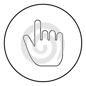 Hand point select declare index finger forefinger for click concept pushing choose icon black color illustration in circle round
