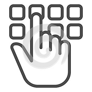 Hand pointer with buttons line icon, hacker attacks concept. Vector graphics. Pin code button push and hand finger sign