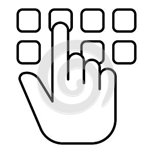 Hand pointer with buttons thin line icon, hacker attacks concept. Vector graphics. Pin code button push and hand finger