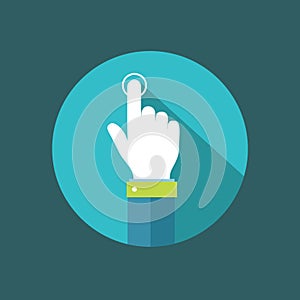Hand pointer clicking on button flat illustration