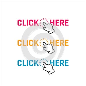 hand pointer clicking click here button vector. round shape click here icon for web banner and site bar