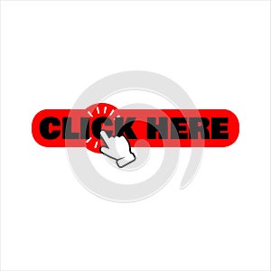 hand pointer clicking click here button vector. round shape click here icon for web banner and site bar
