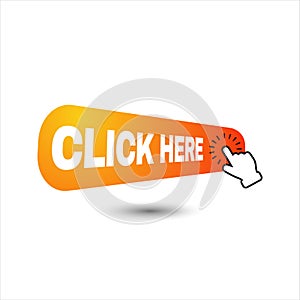 hand pointer clicking click here button vector. round shape click here icon for web banner and site bar