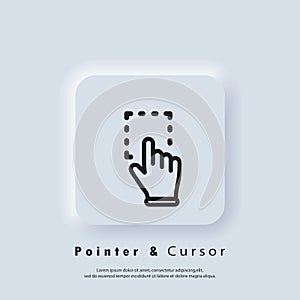 Hand pointer, clicking icon. Clicking finger icon, hand pointer. Vector EPS 10. Neumorphic UI UX white user interface web button.