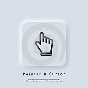 Hand pointer, clicking icon. Clicking finger icon, hand pointer. Vector EPS 10. Neumorphic UI UX white user interface web button.