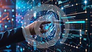 A hand is pointing at a brain on a computer screen by AI generated image