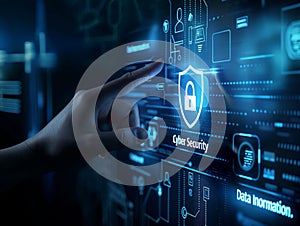 Hand Pointing at Cyber Security Interface