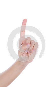 Hand pointing down touching or pressing isolated