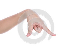 Hand pointing down touching or pressing isolated