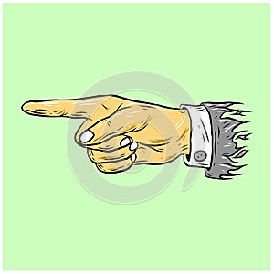 Hand with pointing finger in engraved style vector image