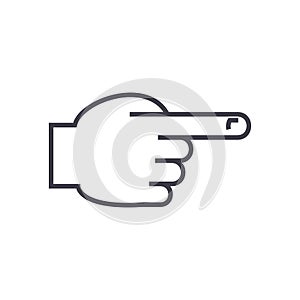 Hand with pointing finger front vector line icon, sign, illustration on background, editable strokes