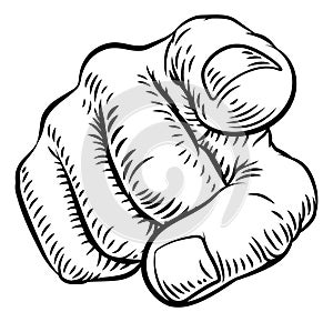 Hand Pointing Finger At You Vintage Woodcut Style