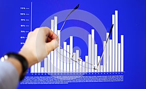 Hand pointing on a graph data
