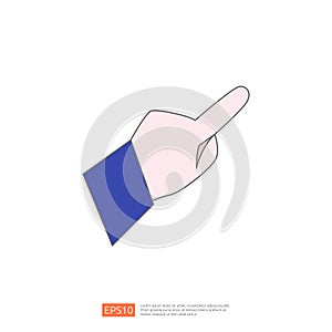Hand pointing index finger right.  Simple line art hand gesture illustration. Vector graphic for website design, user interface,