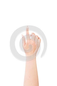 Hand pointing isolated on white
