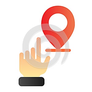 Hand pointing location flat icon. Hand with map pin color icons in trendy flat style. Navigation gradient style design