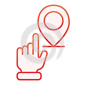 Hand pointing location flat icon. Hand with map pin red icons in trendy flat style. Navigation gradient style design