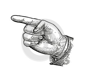 Hand pointing or showing direction pointing finger retro style. Vintage vector illustration