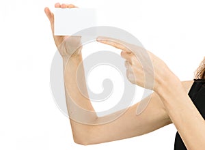 Hand pointing to the blank business card
