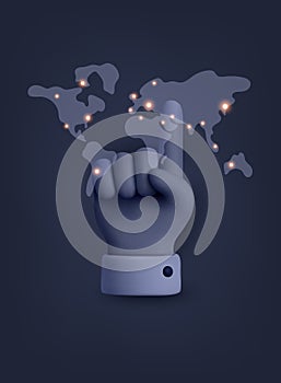 Hand pointing to glowing user icon, emphasizing interactive choice and selection in digital applications. 3D Vector Web