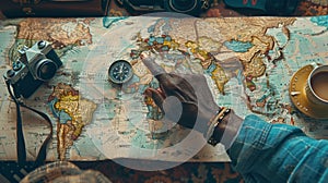 A Hand Pointing on World Map.AI generated image