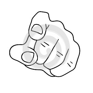Hand pointing you line drawing vector illustration, finger pointing at you in line art style, black and white color photo