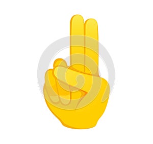 Hand points with two fingers icon. Yellow gesture emoji vector