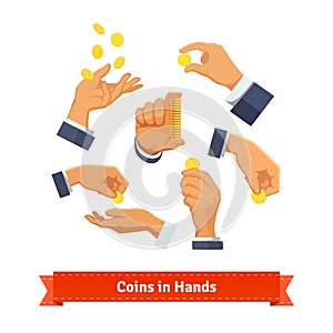 Hand poses counting, giving, throwing coins