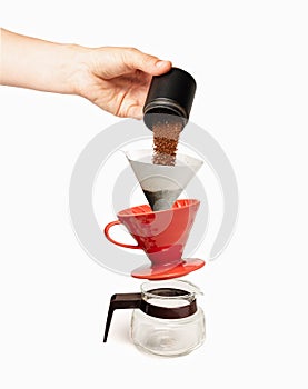 Brewing coffee poster on isolated white background.