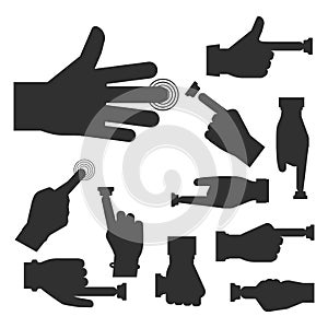 Hand press button vector silhouette finger control start up arm push pointer cursor target gesture internet human body