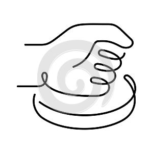 Hand press button, voting one line vector icon