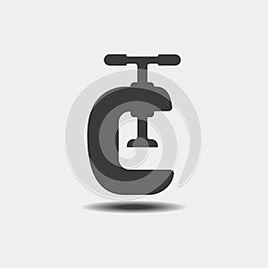 Hand press icon. Gray background. Vector illustration.