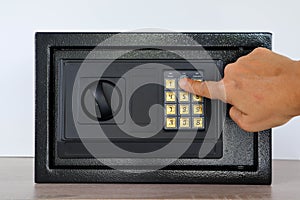 Hand press key on safety digital lock with coded password - Small hotel or home safety