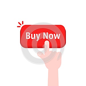 Hand press on red buy now button
