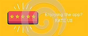 Hand press the star button. Customer review concept. Rating golden stars. Feedback, reputation and quality concept