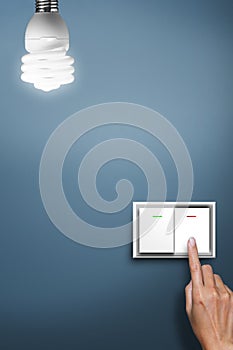 Hand pressed to switch to turn on