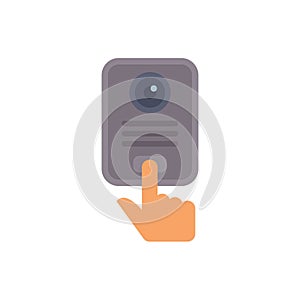 Hand pressing button on intercom system with camera