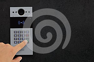 Hand Pressing Doorbell Keypad, Intercom