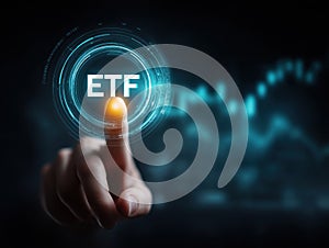 hand pressing etf button on digital interface